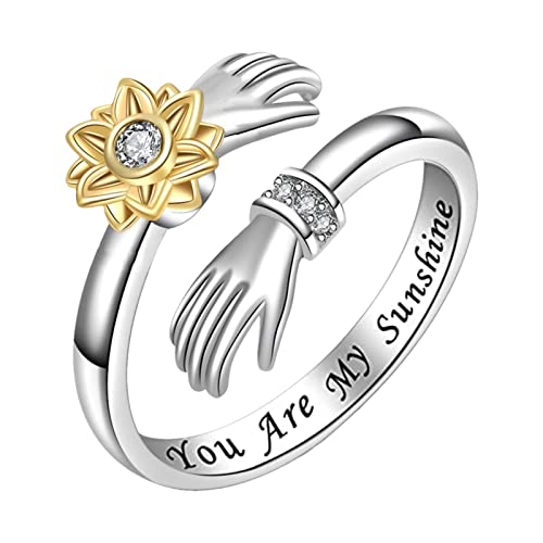 Sonnenblume Fidget Spin s You are My Sunshine – Sonnenblume Initial Spinner | Daumen Sterling Silber Blume Fidget mit Sonnenblume und Hand, Schmuck Frauen Teenager Zorq von ZORQ