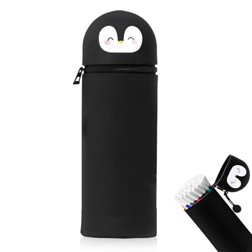 ZORTVUL 1 Stück Kawaii Pencil Case 2 In 1 Soft Silicone Federmäppchen 18.5 * 6.5Cm, Multifunktions Tiere Theme Pen Holder Zipper Colored Pencils Marker, Stifte Mäppchen Für Legami Pens(Pinguin von ZORTVUL