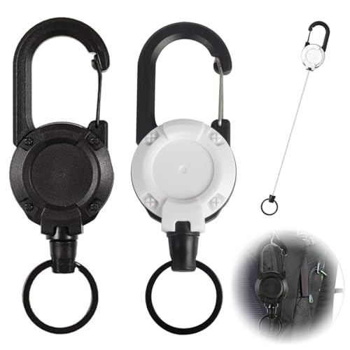 ZORTVUL 2 Stücke Schlüsselanhänger Ausziehbar, Schlüsselband Ausziehbar mit 60cm Stahldrahtseil, Einziehbarer Schlüsselanhänger, Ausweishalter Ausziehbar mit Groß Karabiner von ZORTVUL