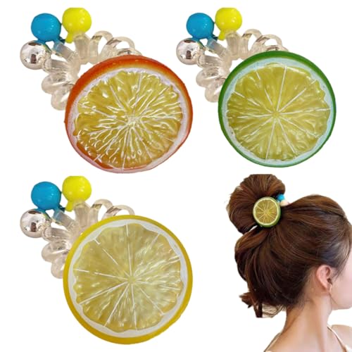 ZORTVUL 3 Stücke Haarspangen Elastische Haargummi Mädchen Damen Süß Obst Haar Accessoires Für Fasching Karneval Party（Gelb,Orange, Grün） von ZORTVUL
