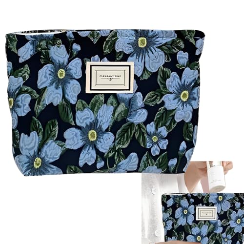 ZORVUJI 1 Stück Kosmetiktasche Damen, Make Up Tasche, Florales Bedruckte Make-up-Tasche, Cord-Kosmetiktasche, Kulturtasche Portable mit Reißverschluss, für Damen und Mädchen von ZORVUJI
