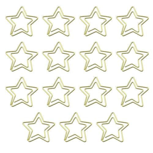 ZORVUJI 15 Stück Goldene Büroklammern Stern Motiv Dekorative Klammern als Lesezeichen für Bullet Journal und Notizbücher Home Office Zubehör von ZORVUJI