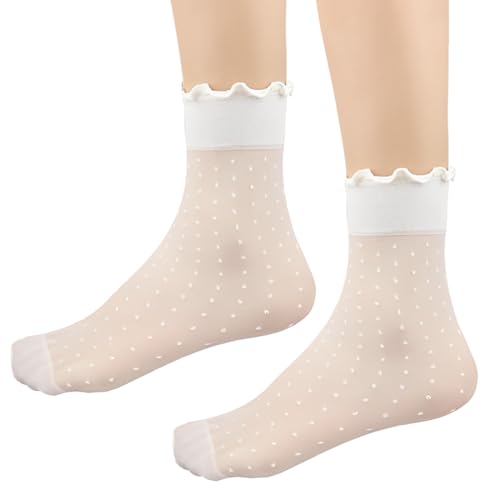 ZORVUJI 2 Paar Trachtensocken Damen Dirndl Socken mit Rüschen Gepunktete Transparente Söckchen für Oktoberfest Trachten Zubehör von ZORVUJI