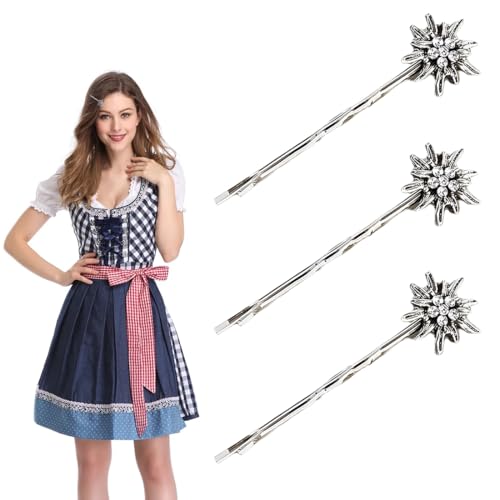 ZORVUJI 3er Set Edelweiss Haarspangen Oktoberfest Haarschmuck Damen Trachtenschmuck Dirndl Wiesn Accessoires von ZORVUJI