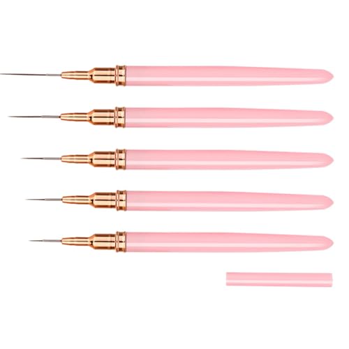 ZORVUJI 5-teiliges Nail Art Liner-Pinsel Gel-Nagellack-Malerei, Nagel-Punkt-Zeichnungs-Werkzeug für lange Linien Kunst-Design-Stift-Set, Metallgriff Nail-Art-Design-Pinsel für Frauen von ZORVUJI