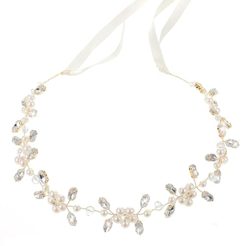 ZORVUJI Blumenkranz Haare Kinder Mädchen, Haarschmuck Kommunion und Taufe, Erstkommunion Haarschmuck Mädchen Deko, Blumenkranz Kommunion Mädchen Kopfschmuck (Gold) von ZORVUJI