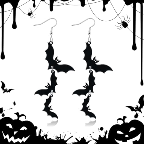 ZORVUJI Fledermaus Ohrringe Halloween Schmuck für Damen Lang Hängende Ohrhänger als Vampir Zubehör für Kostüm Gotisch Schwarz Acryl von ZORVUJI