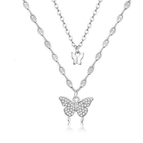 ZORVUJI Layering Kette Damen Halskette mit Anhänger Hypoallergene Silberkette Schmuck Geschenke für Frauen (Silber) von ZORVUJI