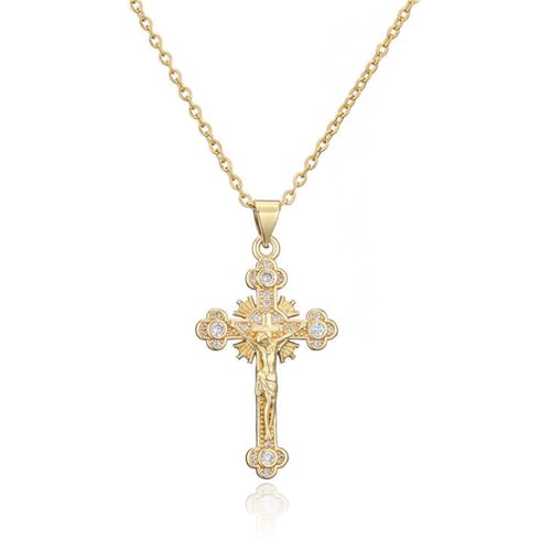 ZORVUJI Personalisierte Kette Jesus Kreuz Anhänger 18K Vergoldete Hypoallergene Zarte Halskette Modeschmuck für Frauen und Mädchen (Gold) von ZORVUJI