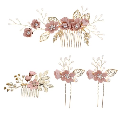 ZORVUJI Rosa-Gold Haarschmuck Hochzeit - 4 Stück Haarkamm mit Perlen und Strass, Braut Haarschmuck für Brautjungfern von ZORVUJI