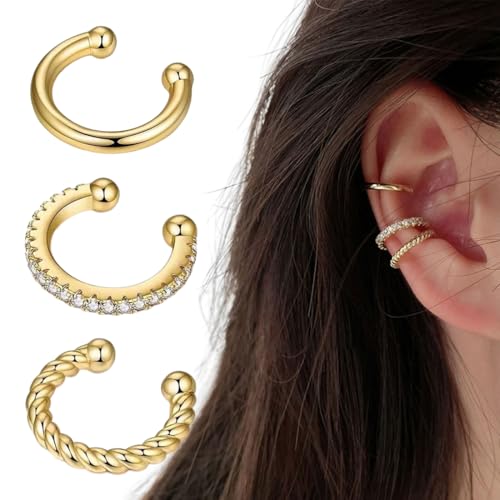 ZORVUJI Set Boho Kristall Ohr Manschette Ohrringe Doppelte Linien Ohrmanschetten Minimalistische Gefälschte Helix Cz Reif Kein Ohrringe Schmuck Für Frauen Und Mädchen (Gold) von ZORVUJI