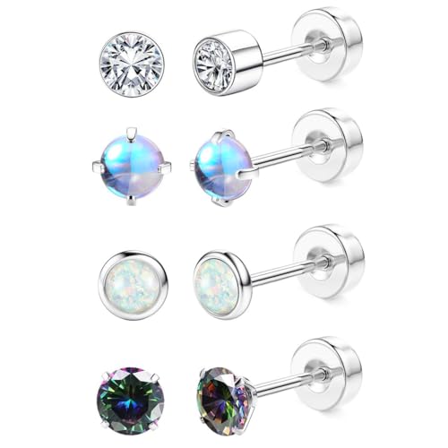ZORVUJI Small 4mm Titanium Earrings for Sensitive Ears, Moonstone Opal Earrings Set for Women Girls Kids, Hypoallergenic Earrings von ZORVUJI