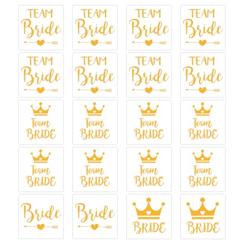 ZORVUJI Team Bride Tattoos Set Gold, 20 Temporäre JGA Tattoos Frauen, Junggesellinnenabschied Accessoires für Hochzeit, Team Bride und Braut Tattoos Deko von ZORVUJI