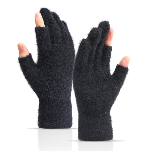 ZORVYN 1 Paar Halbfinger Handschuhe, Winter Fingerlose Strickhandschuhe für Herren Damen von ZORVYN