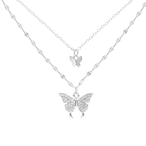 ZORVYN 1 Pcs Schmetterling Anhänger Halskette Choker Silber Kristall Choker Halskette Geschichtet Spitze Kette Halskette Insekt Kette Halskette Schmuck für Frauen von ZORVYN
