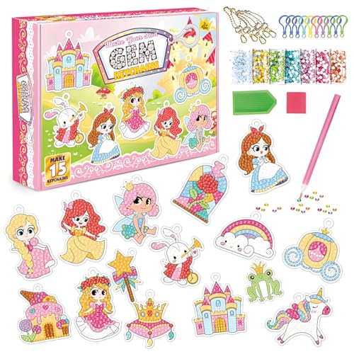 ZORVYN 1 Set 5D Diamond Painting Schlüsselanhänger Bastelset Kinder ab 6 Jahre Einschulung Mädchen Schultüte Füllung Schulanfang Mädchen Geschenke (4-12 Jahre) von ZORVYN