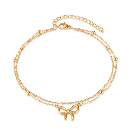 ZORVYN 1 Stück Damen-Fußkette, mehrlagiges Design, wasserdicht, mit -Perlen in Schmetterlingsform und Herzform, ideal für den Sommerstrand, Sommer-Strandschmuck für Damen, Geschenk. von ZORVYN