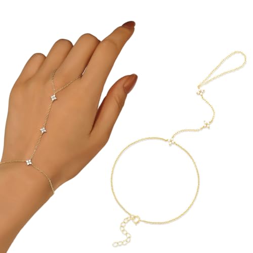 ZORVYN 1 Stück Vergoldete Fingerring Handkette, Goldene Handkette Armband, Handkette Hand Chain Schmuck, Armband Mit Ring Verbunden, Trendy Handschmuck Für Frauen von ZORVYN