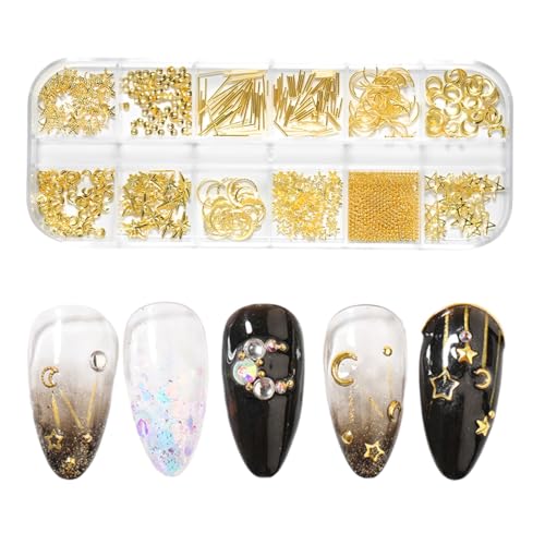 ZORVYN 1 box Gold Strand Ozeannieten Nagelschmuck,Sommer Muschel Nagelkunst Charms, Nail Charms,Ozean Thema Nagel Steinchen für Frauen Acryl Nagel Ozean von ZORVYN
