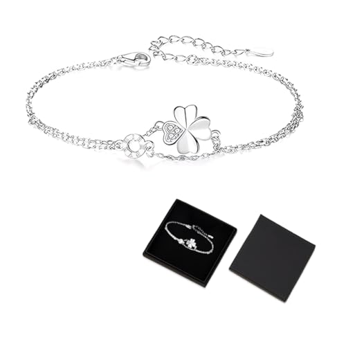 ZORVYN 1 pcs Sterling Silber Armband, Damenmodell mit vierblättrigem Kleeblattdesign, Herzmotiv, herzförmiges Geschenk, wird mit einer kostenlosen Schachtel (Silber) geliefert von ZORVYN