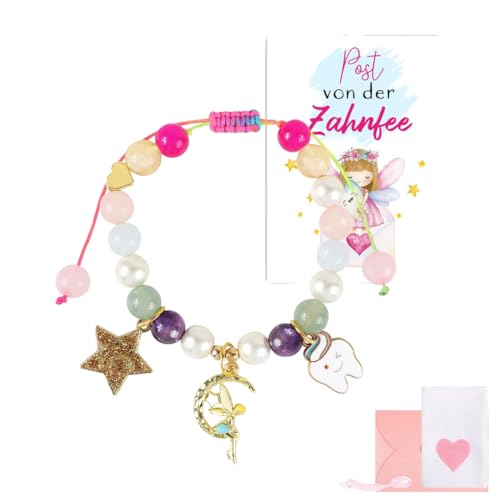 ZORVYN 1 pcs Zahnfee Geschenke Mädchen Armband Perlenarmband Zahnfee Postkarte Milchzahn Überraschung Armbänder zum Einschulung Geburtstag Taufe Weihnachten (Bunt) von ZORVYN