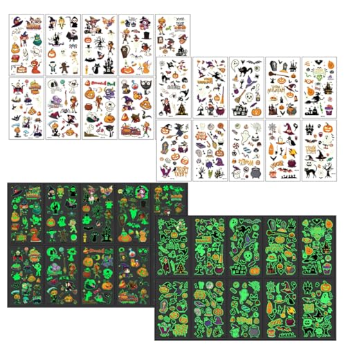 ZORVYN 100+ Halloween Tattoos für Kinder, Leuchttattoos, Halloween Deko Kinder, Party Mitgebsel Spiele Geschenke (Glow-in-the-Dark) von ZORVYN