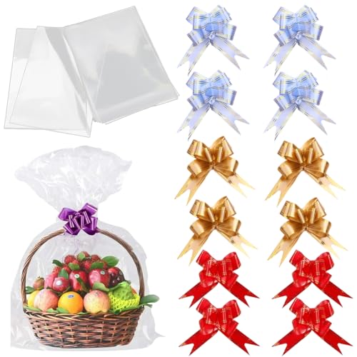ZORVYN 12 Stück Große Geschenkfolie Transparent Cellophantüten Mit 12 Zugschleifen Für Geschenke, Körbe, Blumen, Kunsthandwerk, Leckerli, Hochzeit (50x60cm) (Transparent) von ZORVYN