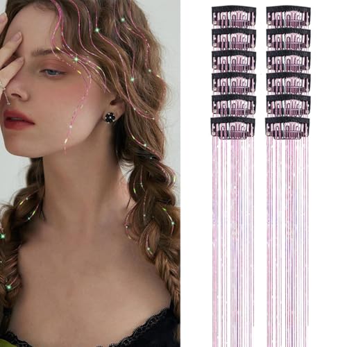 ZORVYN 12 Stück Hair Tinsel, Glitzer Haarsträhnen, Haar Lametta,Sparkle Tinsel Hair Extensions für Frauen Mädchen,Glitzer Haarsträhnen zum Flechten Haar Lametta von ZORVYN