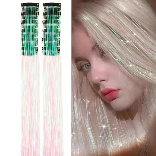 ZORVYN 12 Stück Hair Tinsel, Haar Lametta,Glitzer Haarsträhnen zum Flechten Haar Lametta,Glitzer Haarsträhnen, Sparkle Tinsel Hair Extensions für Frauen Mädchen von ZORVYN