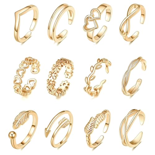 ZORVYN 12 Stück Zehenringe offene, verstellbare Bandringe, Schmuckset(Gold) von ZORVYN