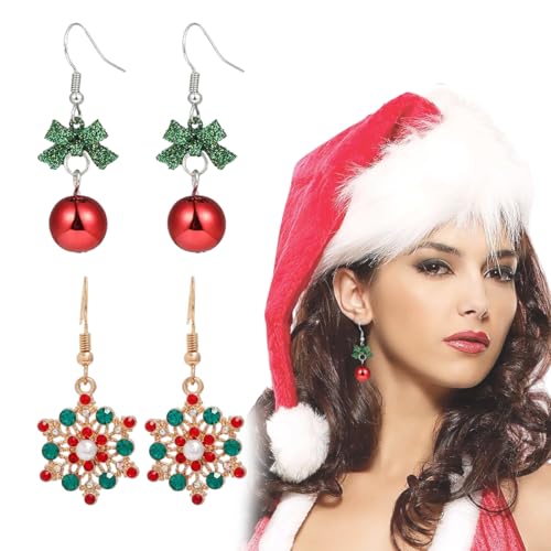 ZORVYN 2 Paar Weihnachtsohrringe Glöckchen & Schneeflocken Entzückender Schmuck für Damen und junge Frauen – Styling-Accessoires für Weihnachten und Neujahr von ZORVYN