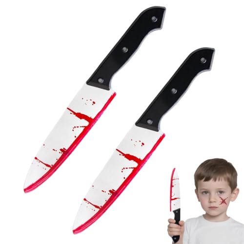 ZORVYN 2 Stück Halloween Fake Messer Psychopath Mörder Accessoire Karneval Mottoparty Cosplay (31x4CM) (Blutverschmiertes) von ZORVYN
