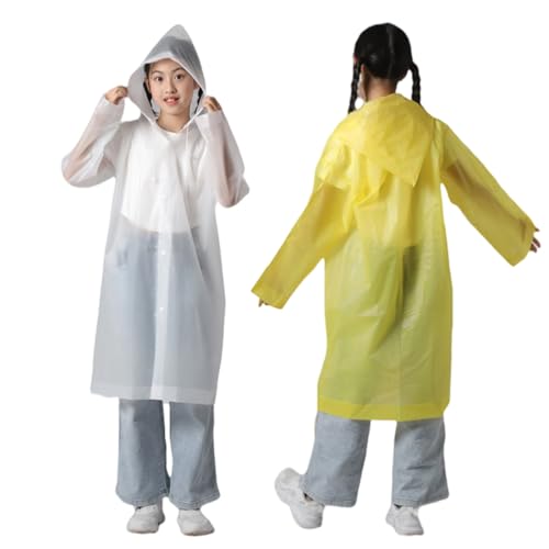 ZORVYN 2 Stück Kinder Wasserdicht Regen Poncho Faltbar für Mädchen Jungen Urlaub Wandern (Weiß + Gelb) von ZORVYN
