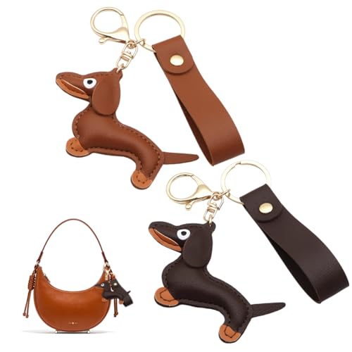ZORVYN 2 Stück Schlüsselanhänger Dackel Leder Glücksbringer Süße Welpe Hundetasche Anhänger Keychain Geschenke für Frauen Männer Kinder Geburtstag Lieblingsmensch Schlüsselring von ZORVYN