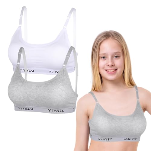 ZORVYN 2 Stück Teenager Mädchen Bralette Bh Unterwäsche Sport Bustier mit Abnehmbarer Polsterung und Verstellbaren Schulterriemen (Für Kinder Von 10-16 Jahren) von ZORVYN