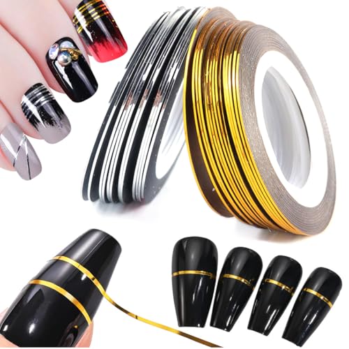 ZORVYN 20 Stück Glänzendes Nail Art Line Tape Nagel Sticker, Nageldesign Nagel Stripes Für Kreative Nageldesigns Und Nail Decoration Für Maniküre Diy von ZORVYN
