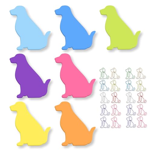 ZORVYN 7 Stück (210 Blatt) Niedliche Hunde-Haftnotizen mit 20 Büroklammern, Cartoon-Tier-Haftnotizen, Index-Tabs, Hunde-Form, Marker, Flaggen, Memoblöcke von ZORVYN
