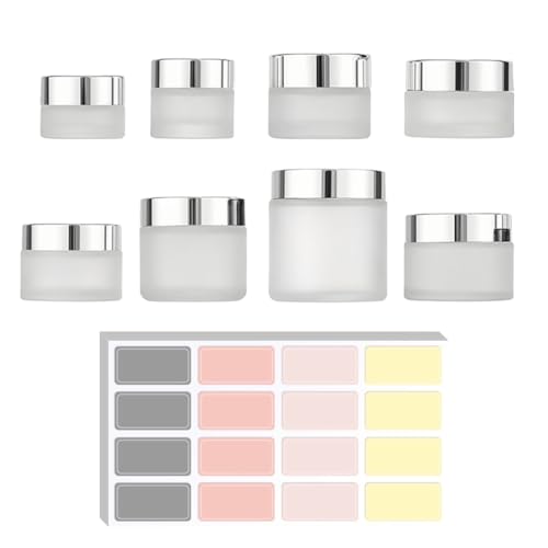 ZORVYN 8 Stück Milchglas-Cremedöschen 20 g – Frosted-Glas Tiegel mit Standard-Deckel, 1 Bogen Beschriftungs-Sticker für Kosmetik, Salben & Reisen von ZORVYN