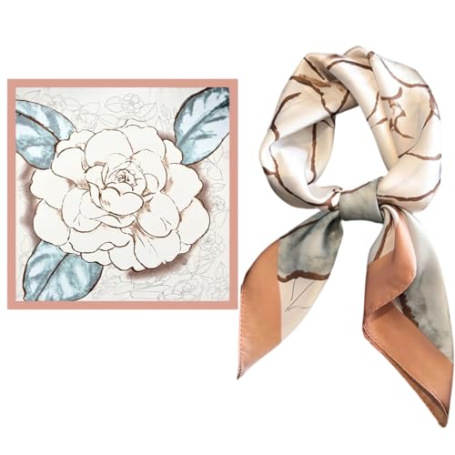 ZORVYN Damen Schal Halstuch mit elegantem Pfingstrosen-Muster, Seide-Finish, als Seidenschal, Bandana, Taschentuch oder Handgelenk-Accessoire tragbar von ZORVYN