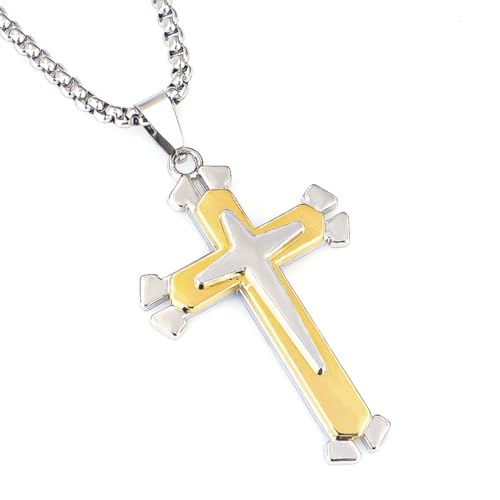 ZORVYN Kreuz Kette für Herren Titan Edelstahl Kruzifix Kreuz Anhänger Christentum Schmuck Silberkette Cross Halskette von ZORVYN