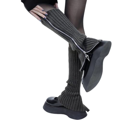 ZORVYN Stulpen Damen Grau mit Reißverschluss Y2K Beinstulpen Strick Leg Warmers Gamaschen Warme Overknee Beinwärmer für Mädchen von ZORVYN