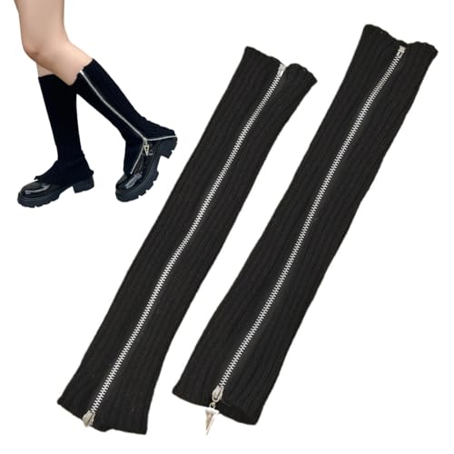 ZORVYN Stulpen Damen Schwarz mit Reißverschluss Gothic Beinstulpen Y2K Style Leg Warmers Gestrickte Overknee Socken von ZORVYN