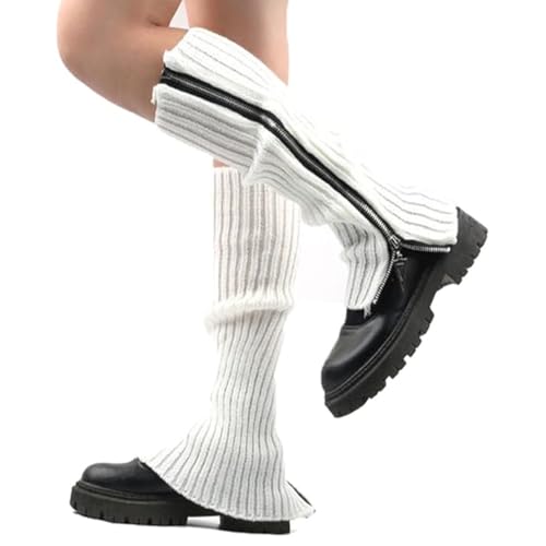 ZORVYN Stulpen Damen Weiß mit Reißverschluss Leg Warmers Y2K Style Beinstulpen Beinwärmer für Winter von ZORVYN