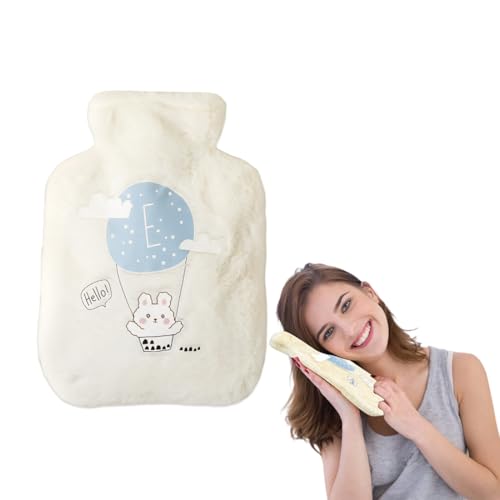 ZORVYN Wärmflasche mit Weichem Bezug Flauschig PVC Bettflasche Heißwasserbeutel ideal zur Schmerzlinderung Sichere und Haltbare Beste Geschenk für Frauen und Erwachsene(500 ml, weiß) von ZORVYN