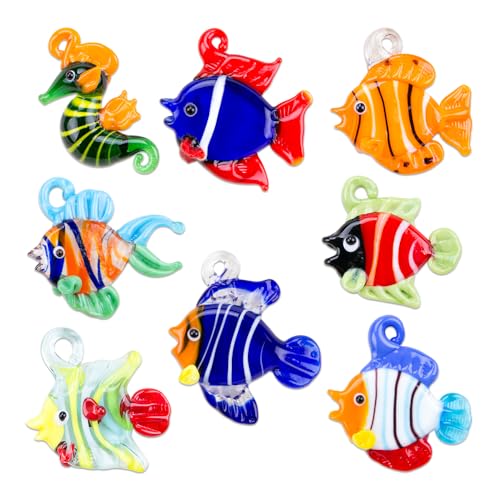 ZORZA 8 Stück mundgeblasene Glasfisch-Anhänger, bunte Fisch-Anhänger für Schmuckherstellung, Mini-Meerestier-Figuren für Ohrringe, Handy-Charms, Schlüsselanhänger, Bastelbedarf ZORZA 8 Stück mundgeblasene Glasfisch-Anhänger, bunte Fisch-Anhänger für Schmuckherstellung, Mini-Meerestier-Figuren für Ohrringe, Handy-Charms, Schlüsselanhänger, Bastelbedarf von ZORZA
