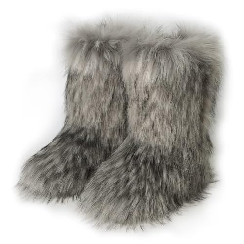 ZOSCGJMY Damen Künstliche Fell Pelz Stiefel Winter Boots Winterstiefeln Langstiefeln Warm Gefüttert Schnee Stiefel von ZOSCGJMY