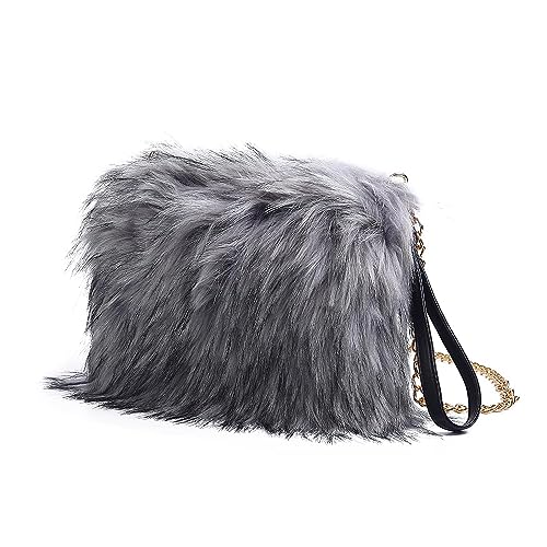 ZOSCGJMY Damen Kunstpelz Schultertasche Crossbody Tasche Reißverschluss Handtasche Umhängetasche mit Abnehmbar Schultergurt (Hellgrau) von ZOSCGJMY