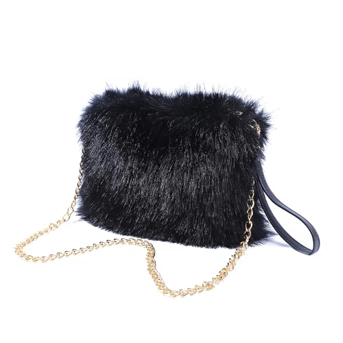 ZOSCGJMY Damen Kunstpelz Schultertasche Crossbody Tasche Reißverschluss Handtasche Umhängetasche mit Abnehmbar Schultergurt (Schwarz) von ZOSCGJMY