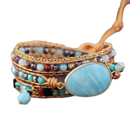 ZOSOJONA Damen-Wickelarmband, Boho, natürlicher Jaspis, Kristallsteinperlen, Strang-Armbänder, M, Edelstahl, Achat von ZOSOJONA