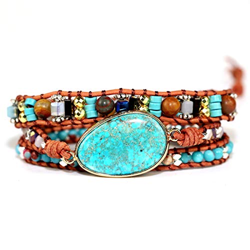 ZOSOJONA Starto Boho Wickelarmbänder Natürlicher Jaspis Kristall Stein Vielfalt Perlen Strang Armband, 51 cm, Grüner Opal, Jasper von ZOSOJONA